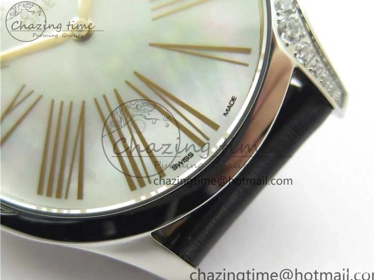 0811 Ladies’ De Ville Trésor Diamond SS 3AF 1:1 Best Edition White MOP Dial RG Markers On Black Fabric strap Swiss Quartz Comfortable 7884